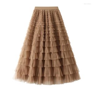 Skirts 2024 Fluffy Fashion Trends Long Skirt Women Autumn Winter Ladies Vintage Elastic High Waisted Tulle Ball Gown Female