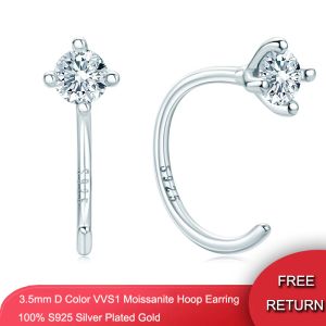 Brincos qxtc d moissanite meio pequeno piercing aros brincos para cartilagem feminino meninas orelhas sensíveis 925 prata esterlina manguito