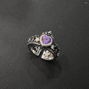 Pierścienie klastra Hoyon retro thai srebrny pierścień żeńska luksusowa korona miłość pełnoustronna fioletowa sześcienna cyrkon kamienna kamień biżuterii prezenty