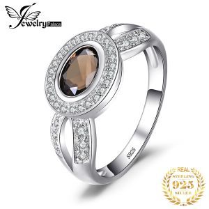 Rings JewelryPalace Natural Oval Smoky Quartz 925 Sterling Silver Ring for Woman Fashion Statement Gemstone Jewelry Birthday Gift