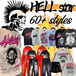 Hellstar 남자 여자 펑크 까마귀 디자이너 티셔츠 탄성 스웨트 팬츠 여름 패션 스포츠웨어 세트 3