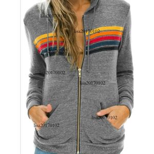 Hoodies femininos moletom feminino moda hoodie oversized arco-íris listra manga longa moletom com zíper bolso casaco jaqueta primavera casual v