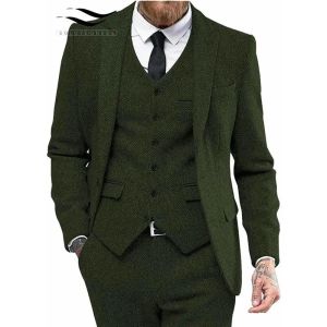 Abiti abitudini da uomo da uomo da 3 pezzi Tweed Orringa tacca per matrimoni in giro per smoking smoking abito formale (blazer+gilet+pantaloni)