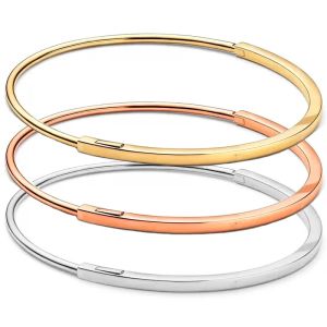 Braccialetti Bracciale rigido liscio originale con firma in oro rosa originale adatto per gioielli fai da te con ciondolo in argento sterling 925 europeo