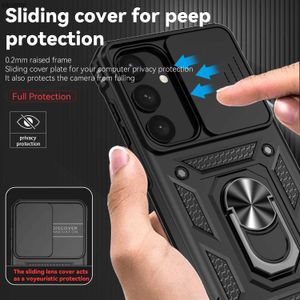 Cell Phone Cases Slide Camera Shockproof Armor Cases For Samsung Galaxy S24 Ultra S24 Plus S 24 S24+ Car Magnetic Holder Ring Protect Shell YQ240221