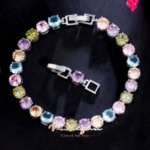 Braccialetti Vinregem Bohemia Lab Zaffiro colorato Gemma Diamanti Sona Braccialetti a catena da tennis Regali Anniversario Gioielleria raffinata all'ingrosso