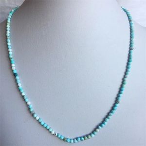 Necklaces Small Size Faceted Natural Stone Jewelry 3mm Hubei Turquoise Necklace Vintage Classic Beaded Chain 45cm Strand