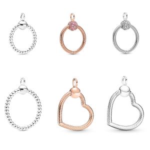 Kolye 925 Gümüş Anlar Kalp Charm Kolye Pembe Beeds Orta Küçük O kolyeler kolye kadınları diy moda hediyeleri