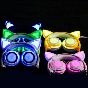 Headphones Christmas Rechargeable LED Foldable Flashing Headphone kids cat ear headphones Gaming Headset For PC Laptop Computer Mobile