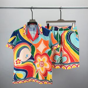 Herrespår 2023 tennisblommor ränder män kvinnor kort set t shrt hawaii strand stil kostym hip hop shorts shorts par kostymer A09