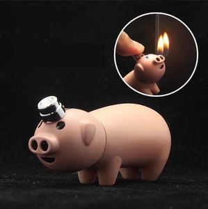 Latest Cute Pig Butane 2 open Flame Lighter Smoking Cigarette Accessories Tool Gas Inflated Lighters Fun Gadgets Bar Display items