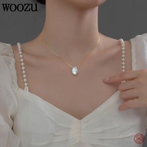 Ожерелья Woozu 925 Серебряное серебро простые натуральные барочные нерегулярные жемчужные ожерелье для женщин заявление шикарно коробки четка четкие украшения