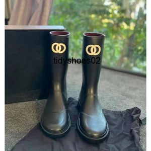 Vento Médio Antigo Botas de Chuva Moda Antiderrapante Botas de Cavaleiro de Cano Alto Chaneles Cabeça Redonda Sola Grossa Não Pode Usar Botas de Joelho Fora