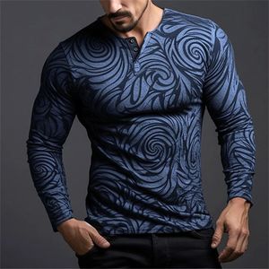 Padrão de alívio gráfico moda diária casual masculino 3d impressão henley camisa t camisa manga longa primavera outono roupas 240219