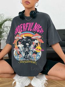 T-shirt das mulheres Maravilhoso Noite Cogumelo Esqueleto Praia Desempenho Feminino Camiseta Respirável Camisetas Verão Algodão Hip Hop Roupas Soltas Tops T240221