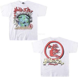 23SS Hellstar Globe Tee Plus Boyut Erkekler T-Shirts Pamuk Üstleri Adam Vintage Büyük Boyut Tişört Giyim Gençlik Tees Y2K Gömlek Hellstar Giyim Q2