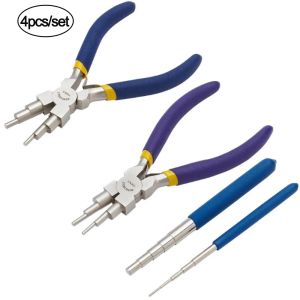 Ekipmanlar 4pcs/set karışık karbon çelik yuvarlak burun pensesi tel tel ilikleri mandrel çubuklar diy takı yapmak boncuk onarım araçları malzemeleri