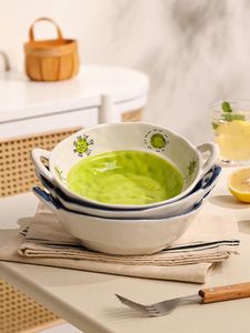Bowls 7.5 Inches Korean Breakfast Fruit Salad Irregular Underglaze Ceramic Noodle Bowl High Quality Home Binaural