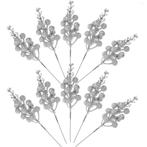 Fiori decorativi Natalizia Steli di bacche artificiali Glitter Finte bacche d'argento bordeaux Spray Scelte invernali di Natale