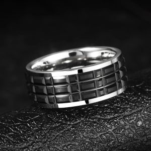 Rings Rings For Men 8mm Original Male Classics Black Ceramics Lattice Engagement Gift Jewelry,Engraving,Free Shipping