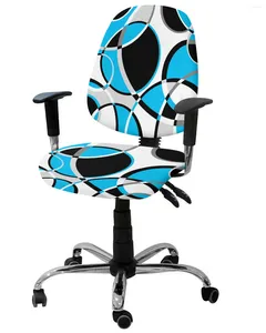 Chair Covers Geometric Abstract Modern Art Blue Elastic Armchair Computer Cover Removable Office Slipcover Split Seat