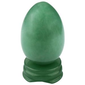 Pokazuj tumbeelluwa 1pcs naturalna zielona kula jajek aventuryna z kamiennym stojakiem uzdrawianie kryształowa czakra medytacji Balancing Decor Home Decor