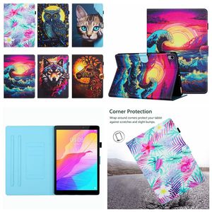 Mini6 Folhas de flores Animal Carteira de couro Capas para tablet para Ipad Mini 6 5 4 3 2 1 Mini5 Samsung Mesa A9 A7 Lite T220 T225 Coruja Gato Ondas Lobo Girafa Flip Cover Holder Bolsa