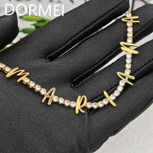 Halsband Doremi Custom Letter Choker 3mm Ziircon Crystal Birthstone Color Tennis Halsband Inledande bokstavsnamn Zirkon Tennishalsband