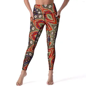 Calças ativas Red Mal Ey Leggings Bolsões abstratos impressos de ioga gráfica