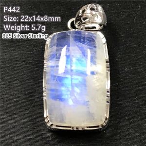 Pendants Natural Moonstone Crystal Necklace Pendant Silver Sterling For Women Men Love Gift Blue Light Stone Beads Gemstone Jewelry AAAAA