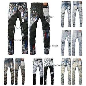 Jeans Lila Designer Gerade Röhrenhose Jeans Baggy Denim European Jean Hombre Herrenhose Hose Biker Stickerei Zerrissen für Trend 29-40