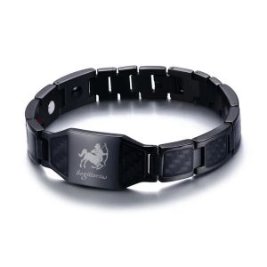 Pulseiras Personalizadas Constelações Zodíaco Sagitário Preto Aço Inoxidável Carbono Homens Pulseira Bio Terapia Ajustar Ferramenta