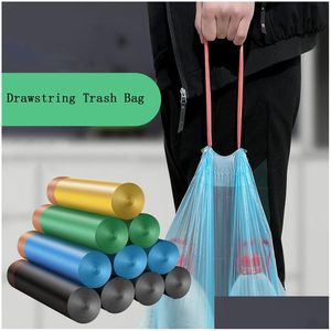 Depolama Çantaları Dstring Çöp Torbası 15pcs/Lot Stringing Mutfak Mutfak Matic Çöp Kutusu Çöp Kutusu Plastik Damla Teslimat Hom Dhyu7