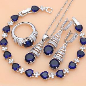 Sets Silver 925 Jewelry Sets Blue Natural Sapphire White Topaz Costume Jewelry Kits Indian Jewelry for Women Necklace Set