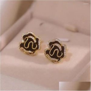 Ohrstecker Mode Kamelie Rose Öl Tropfen kleine leichte Luxus elegante schwarze einfache weibliche Schmuck Drop Lieferung Otuez