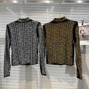 Women's T-Shirt 2023 Autumn New Collection Turtleneck Long Sleeve Vintage Print Diamonds Stretch T Shirt Women GL444 T240221