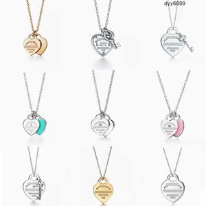 Oikz Collane con ciondolo Classic t Home Alta edizione S925 Argento sterling Doppio cuore con ciondolo a goccia Set di colla Collana d'amore placcata con diamanti