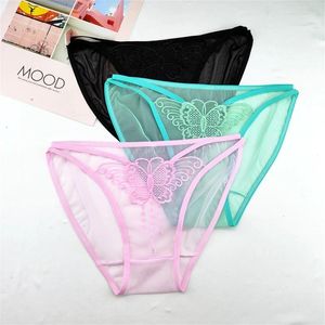 Women's Panties 3PCS Lace Full Transparent Sexy Briefs Butterfly Embroidered Mesh Hollow Low Rise Underwear Seamless Lift Hip Lingerie