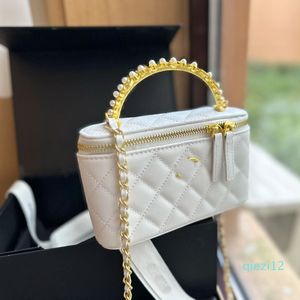 Bolsa feminina luxuosa com corrente pérola e strass alça de ombro único crossbody