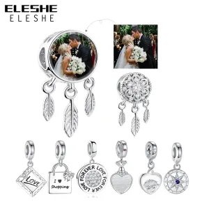 Grânulos eleshe foto personalizada 925 prata esterlina dreamcatcher titular contas caber charme original pulseira colar diy jóias personalizadas