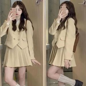 Vestido de duas peças lnsozkdg define saia feminina blazer estilo universitário versão coreana terno plissado 2 peças feminino 2024 primavera outono