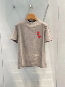 春のバレンタインデーラブ半袖Tシャツの女性の丸い首刺繍ルーズピュアコットンレッドピーチハート