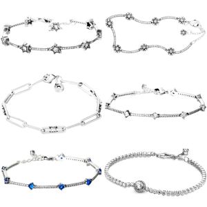 Bangles Original Sterling Sier Celestial Stars Daisy Link Chain Stones Pave Bar Bracelet для популярных украшений для брюшного изделия