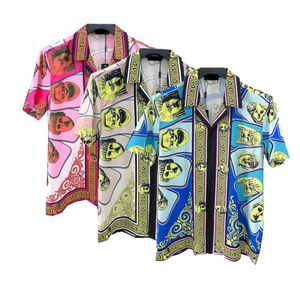 Hawaii färgglada blommiga tryck skjortor män kläder lyxig kunglig stil barock varumärke lapel kort hylsa skjorta mens casual hip hop tops