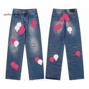 24Ss New Men's Jeans Designer Make Old Washed Chrome Straight Trousers Heart Letter Prints Long Style Hearts Purple Chromees Hearts Chromese Hearts Pants 293