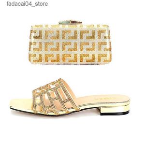 Slippers Shoe Bag Set Women Summer Flat with Crystal Diamond Free Shipping Wholesale Size 38 to45 for Wedding Pie Birthday Italian Design Q240221