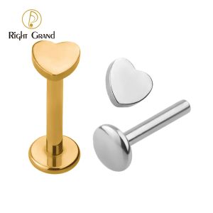 Gioielli 5pcs/lotto a destra Grand ASTM F136 Titanio Forma del cuore Round Labret Monroe Labbro anelli cartilagine tragus tragus piercing