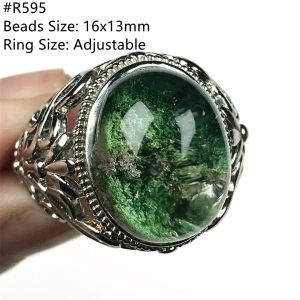 Ringar topp naturliga spöke fantom kvarts ring smycken för kvinnor man lycka gåva silver klara kristallpärlor ädelsten justerbar ring aaaaa