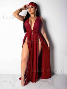 Basic Casual Dresses JRRY Sexy Women Slit Maxi Dresses Spaghetti Strap Chiffon Long Dress Deep V Neck Beach Dress Sashes Cloak Dress Plus Size XXL T240221