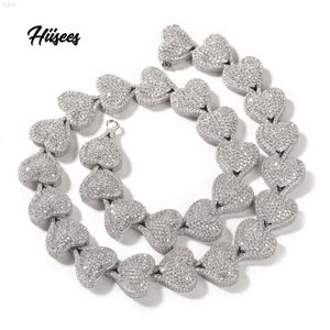 Hip Hop Iced Out Micro Pave Cz Heart Shape Cuban Tennis Chain Luxury Zirconia Rapper Jewelry Choker Diamond Necklace